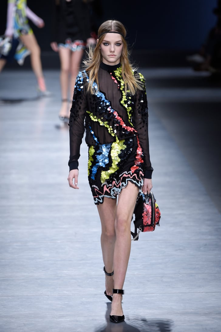 The sheer mockneck and sequined miniskirt debuted on the runway with ...