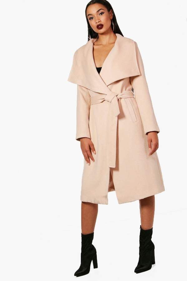 boohoo Madeleine Belted Waterfall Coat