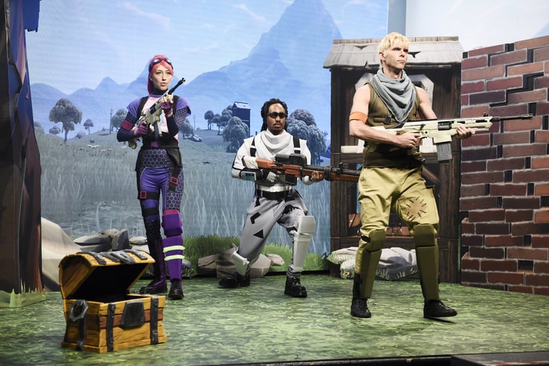 Heidi Gardner, Chris Redd, and Mikey Day as Fortnite Characters