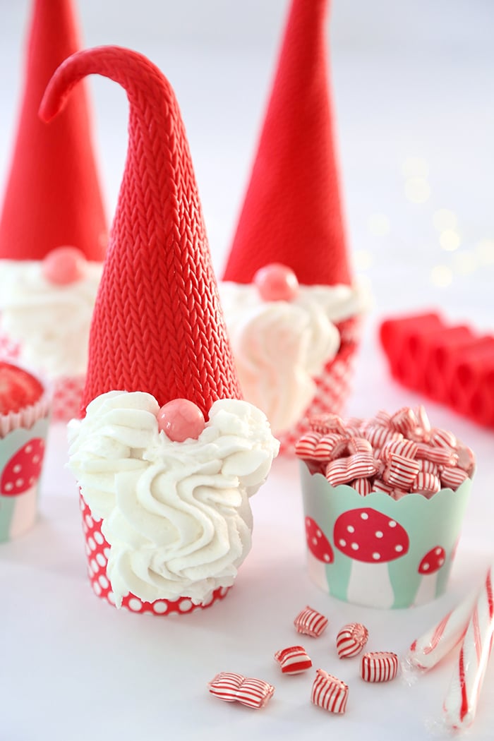 Peppermint Christmas Gnome Cupcakes