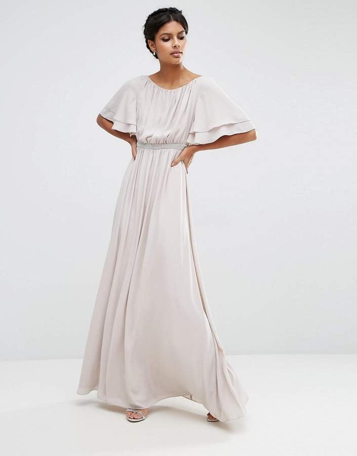 Asos Flutter Sleeve Maxi Dress With Embellished Waist Trim (£26)