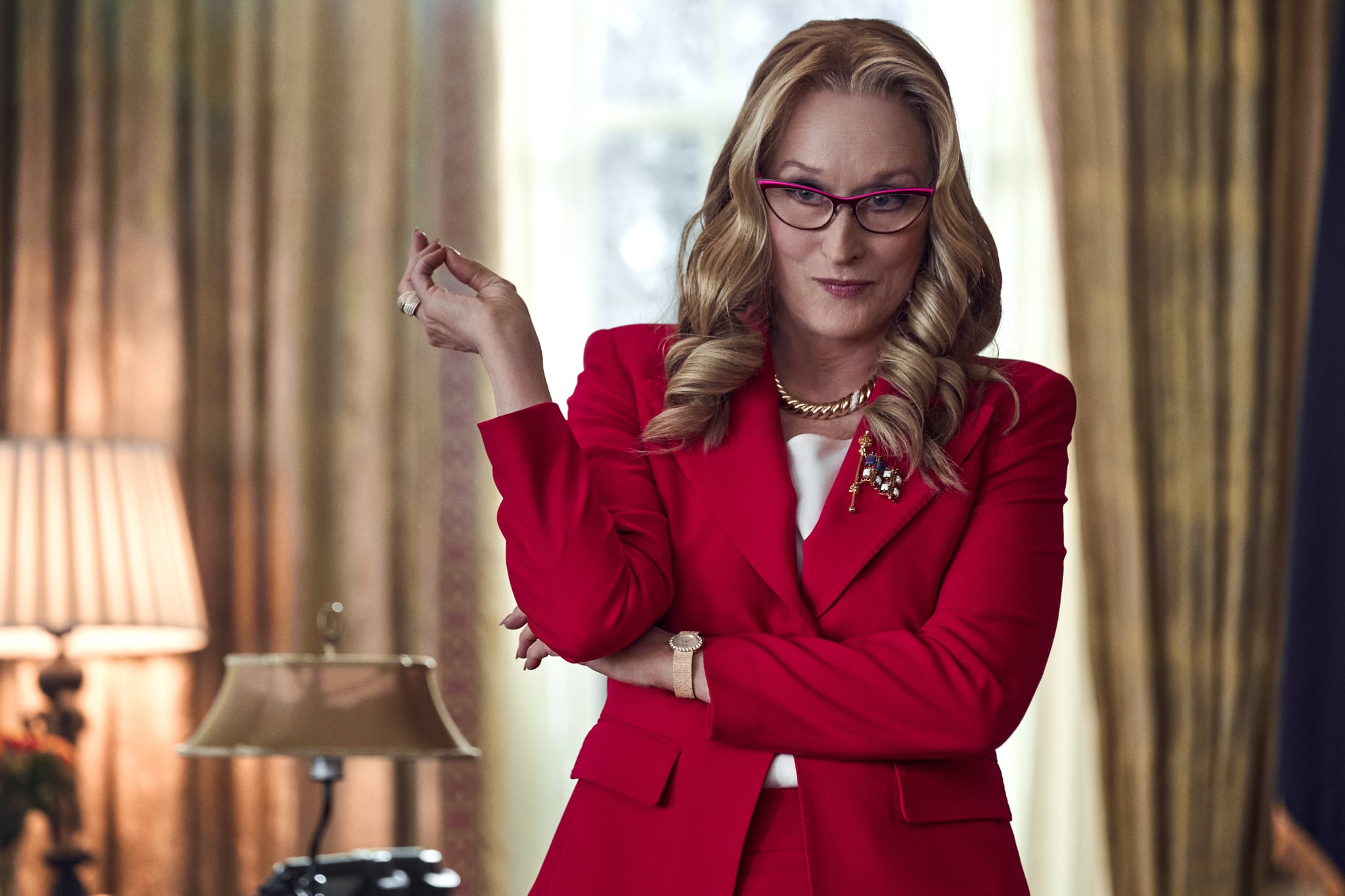 DON'T LOOK UP, Meryl Streep as President Janie Orlean. Cr. Niko Tavernise / Netflix © 2021