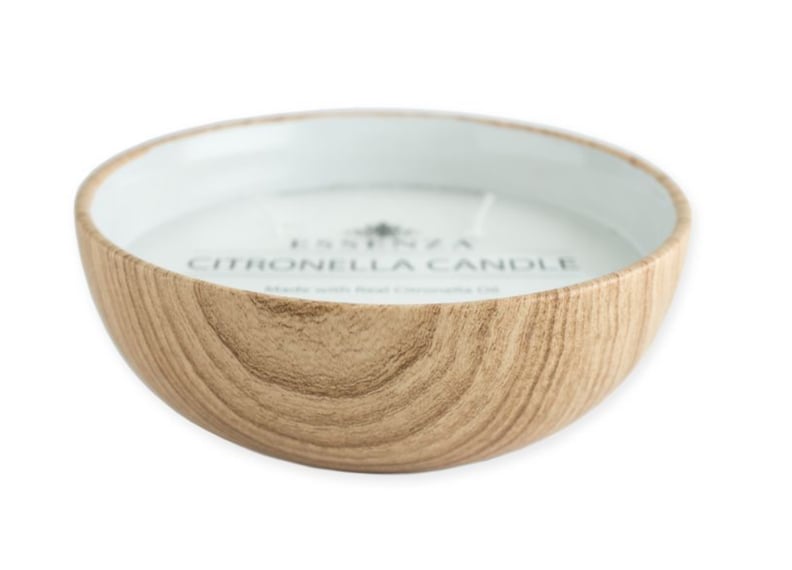 Essenza Citronella Candle in Ceramic Wood Bowl