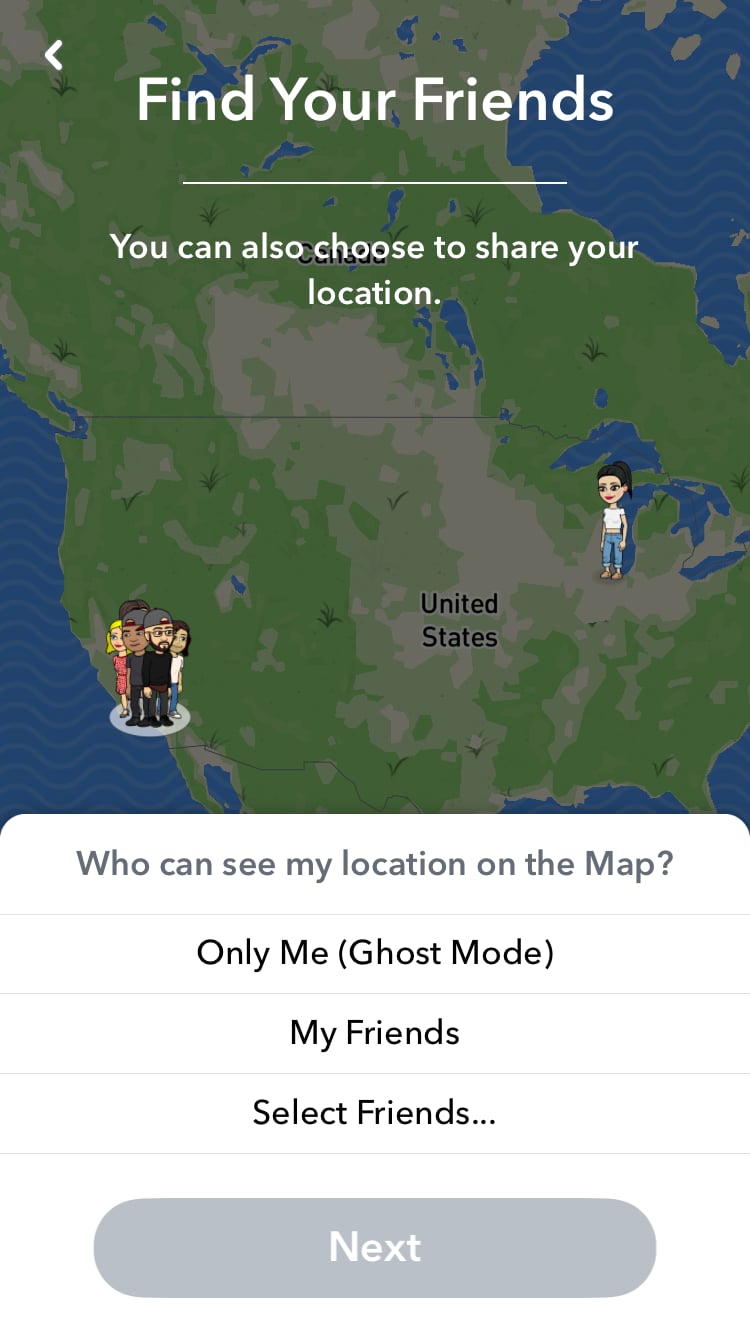 Select who to share your location with — or stay in Ghost Mode.