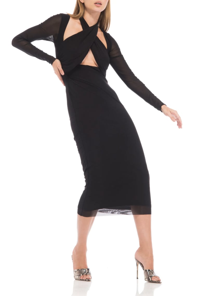 For a Night Out: AFRM Adut Cutout Bodice Long Sleeve Mesh Midi Dress