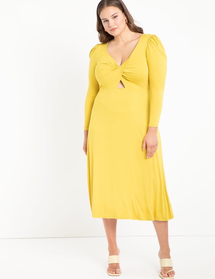 ELOQUII Twist Front A-Line Dress | Priyanka Chopra's Yellow Emilio ...