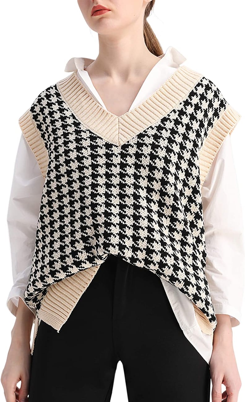 A Trendy Layering Piece: SAFRISIOR Oversized Houndstooth Knitted Vest