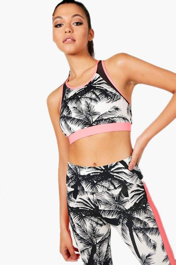 Boohoo Summer Fit Palm Mesh Sports Bra