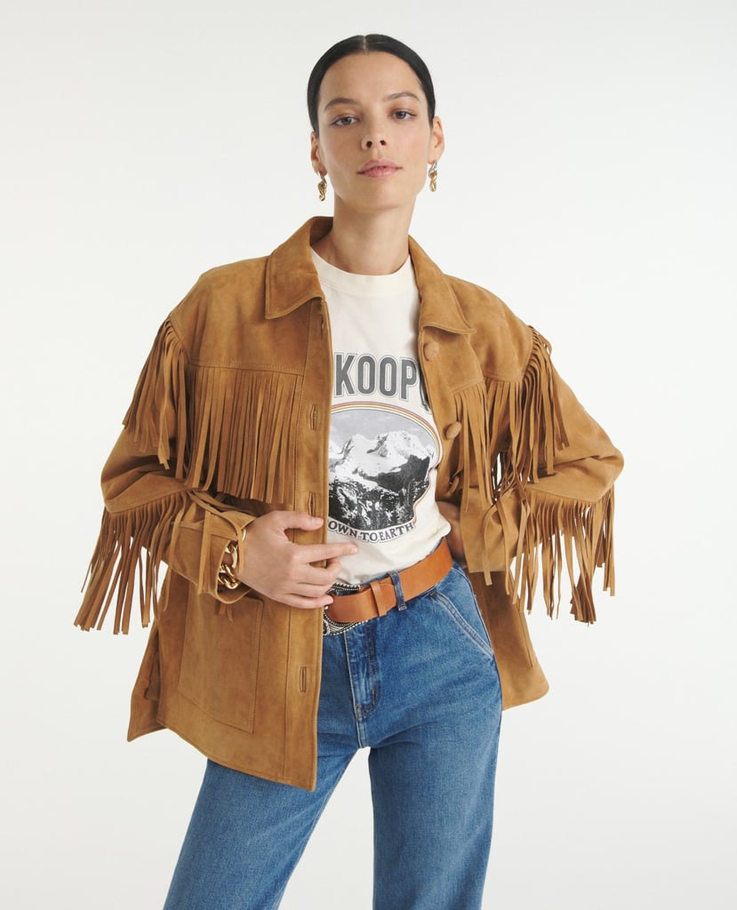 A Collared Jacket: The Kooples Camel Suede Jacket With Fringing
