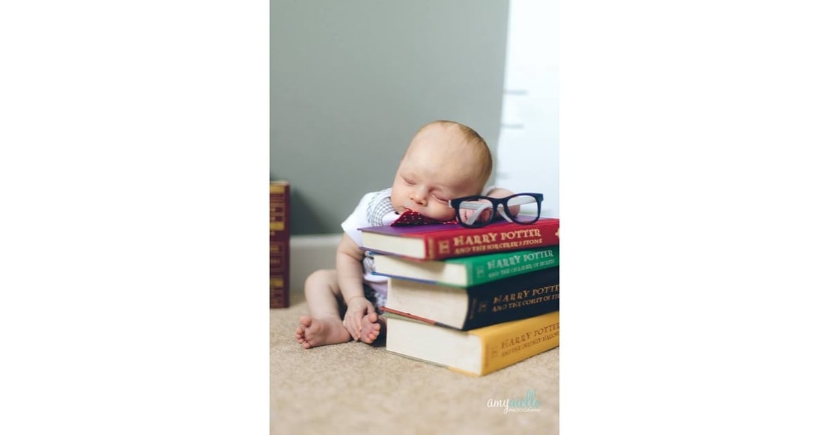 On A Stack Of Harry Potter Books Oh The Places You Ll Put Your Newborn Popsugar Family Photo 3