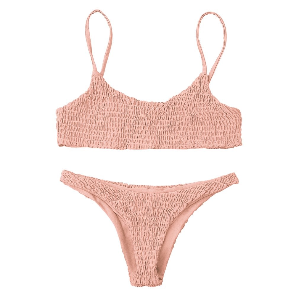 Zaful Shirred Bikini Swimsuit Jessie J Pink Strapless Bikini May 2019 3436