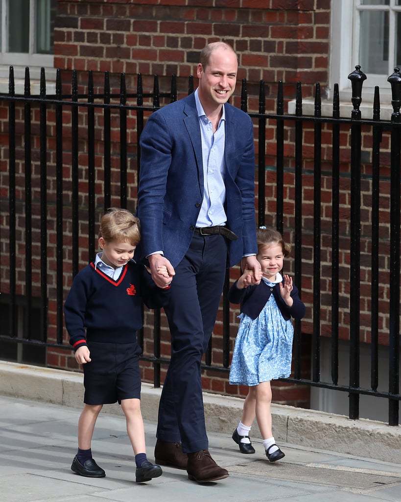 Prince William with George and Charlotte prior to the pair meeting their new baby brother, Louis.