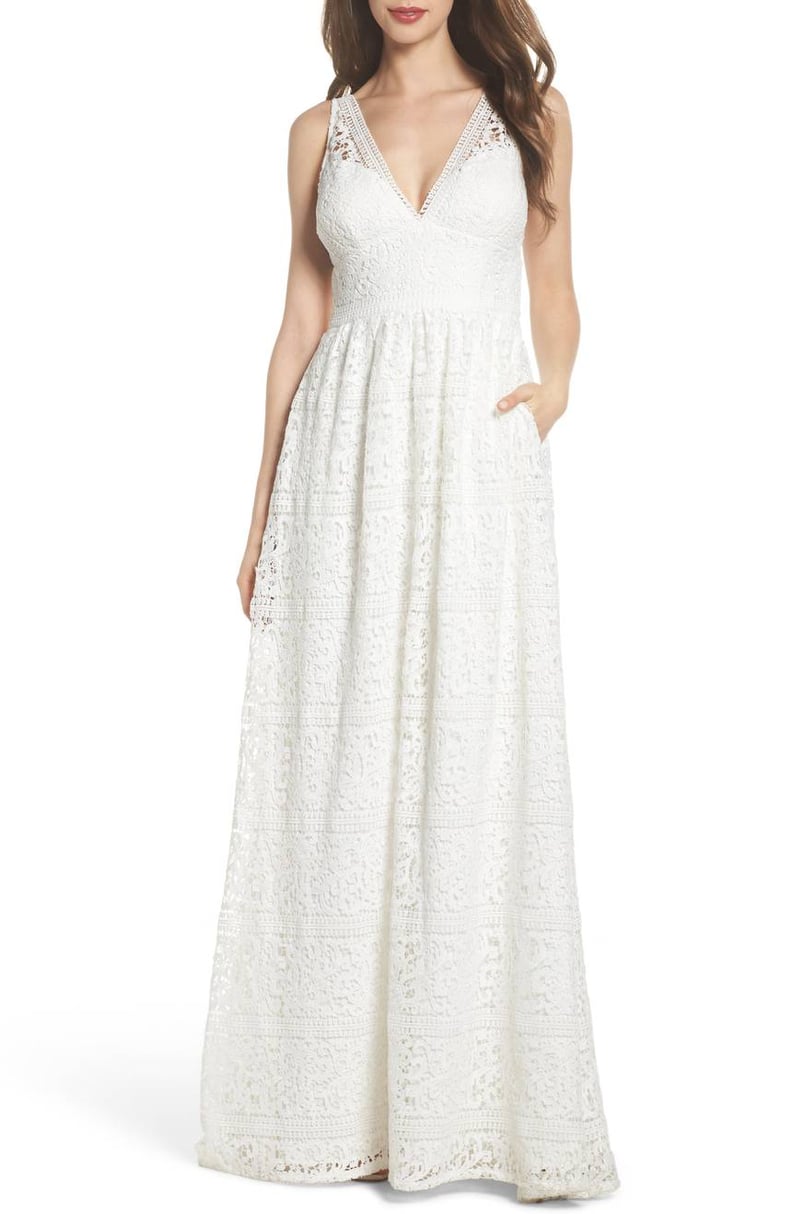 Adrianna Papell Stripe Lace A-Line Gown