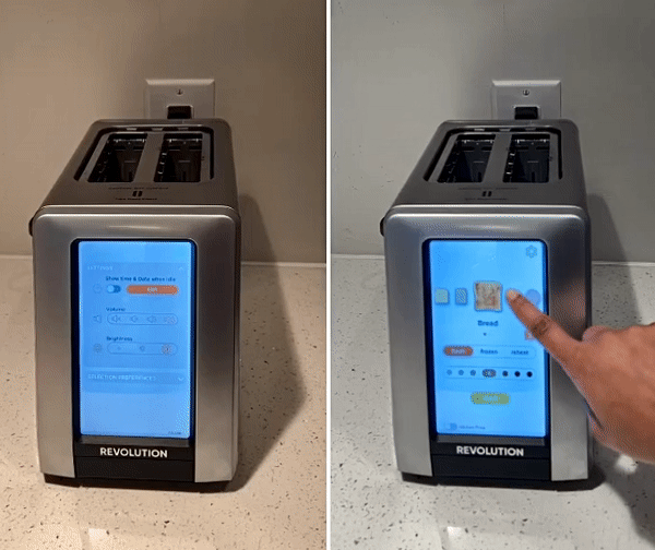 Gif of the touchscreen menu and features of the Revolution R270 InstaGLO Toaster.