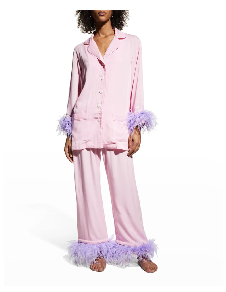 Pink Stripes Party Pajamas With Feathers