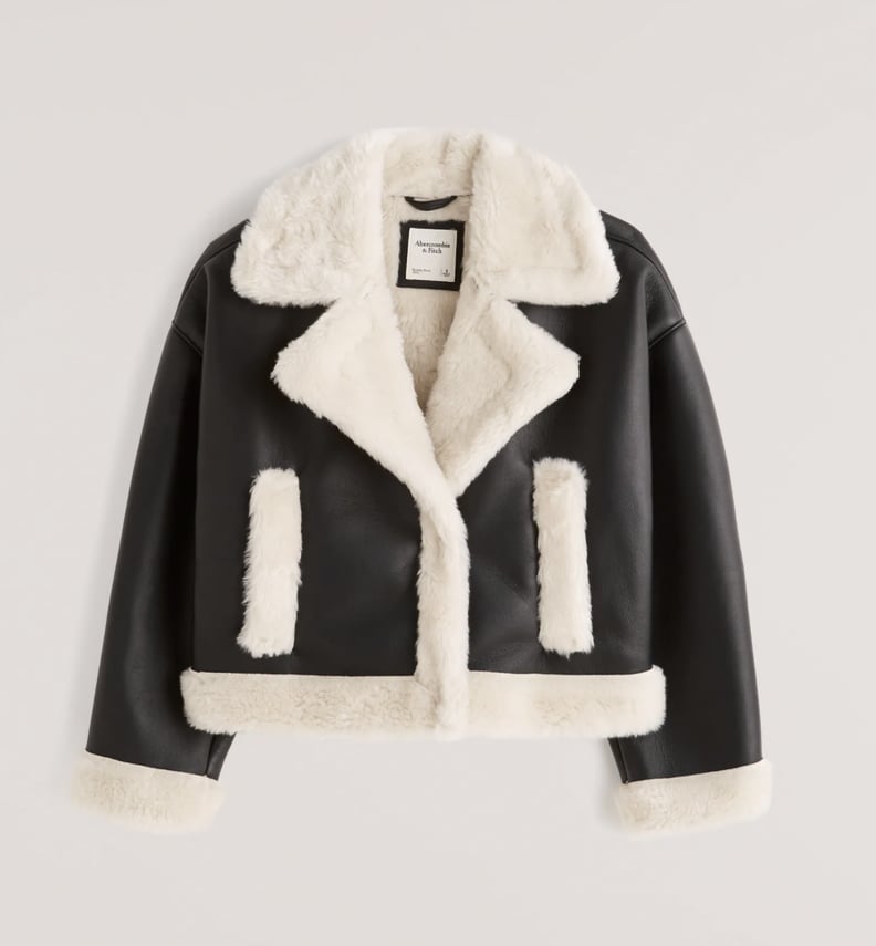 Abercrombie & Fitch Oversized Short Sherpa-Lined Vegan Leather Shearling Coat