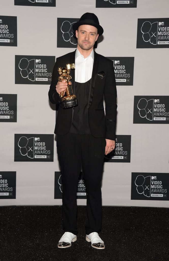 Justin picked up his Moonman at this year's MTV Video Music Awards in a modern take on the classic three-piece style.