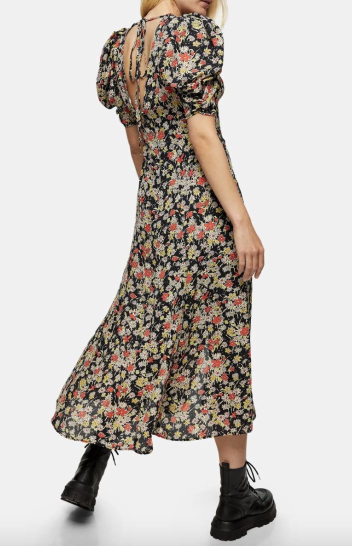 Topshop Grunge Floral Print Midi A-Line Dress