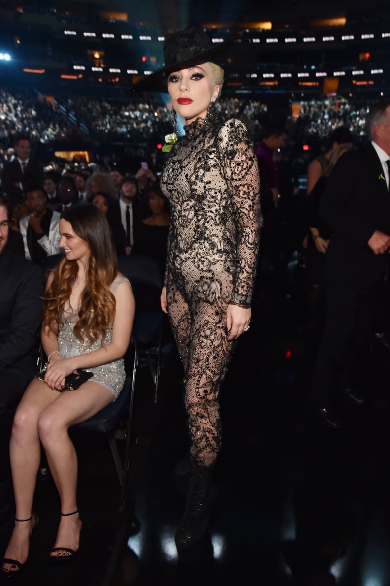 Lady Gaga Stripped Down to Her Lace Bodysuit Inside at the Grammy Awards