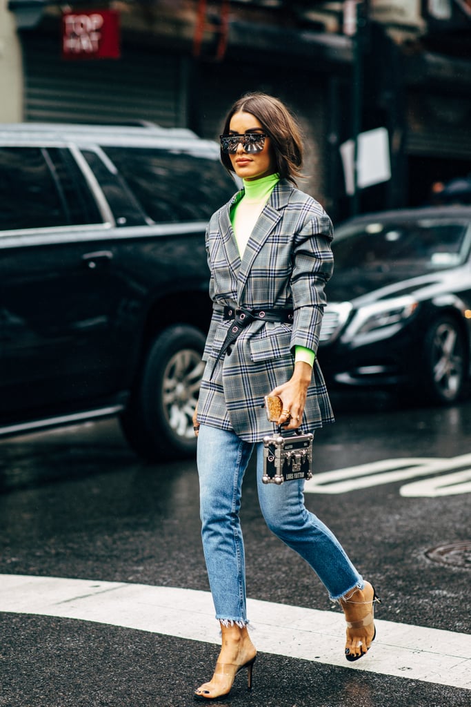 Wear Distressed Denim With Neutral See-Through Sandals and a Professional Blazer