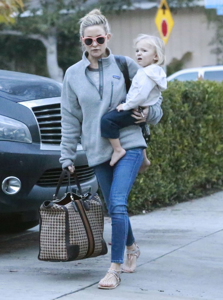Kate Hudson and her son Bingham Bellamy spent the day with family in LA's Brentwood neighborhood on Saturday.