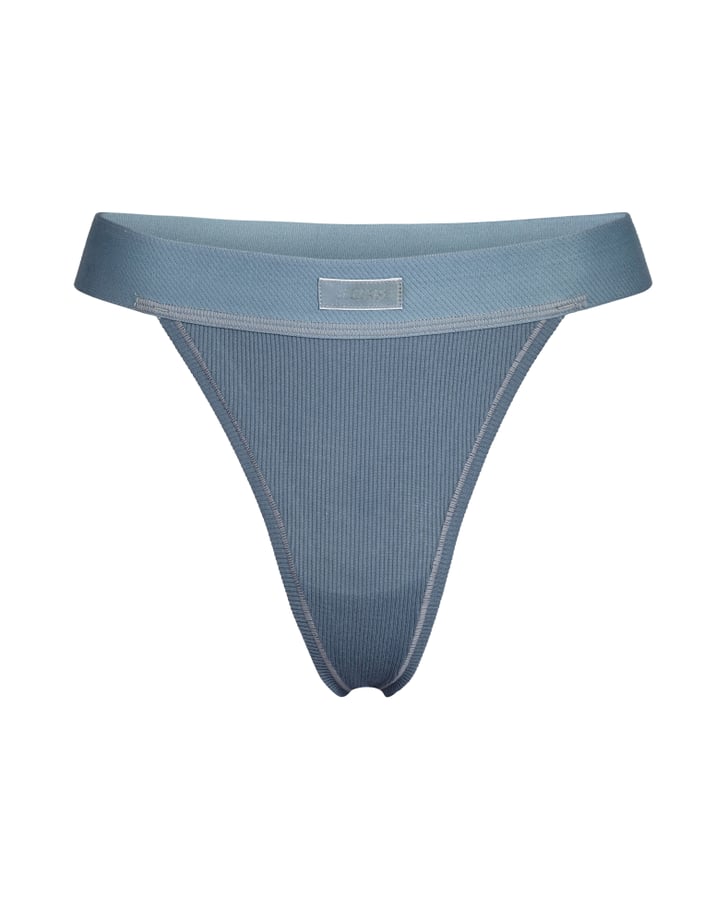 SKIMS Cotton Ribbed Thong in Tempest | Kim Kardashian ...