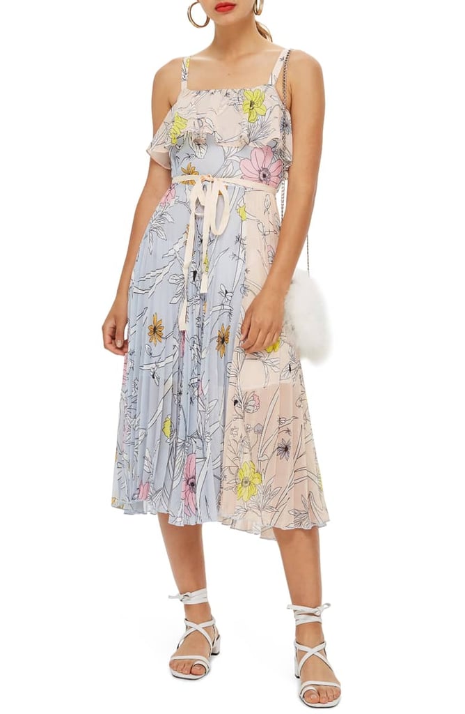 Topshop Pastel Pleated Midi Dress