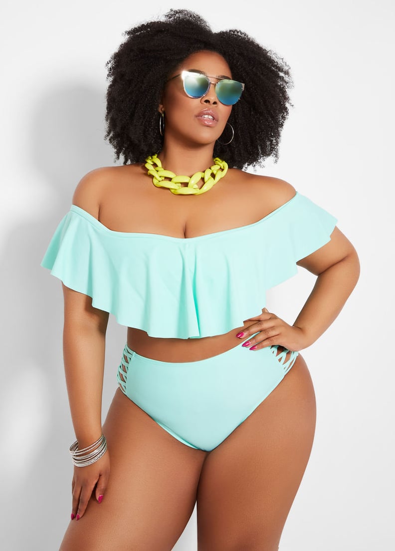 Ashley Stewart Plus Size Off The Shoulder Ruffle Bikini