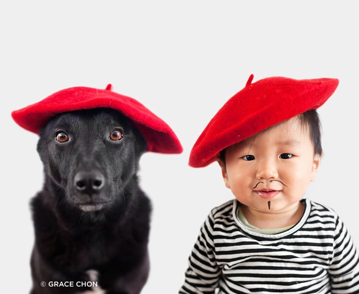 Dog and Baby Dress Up in Matching Outfits
