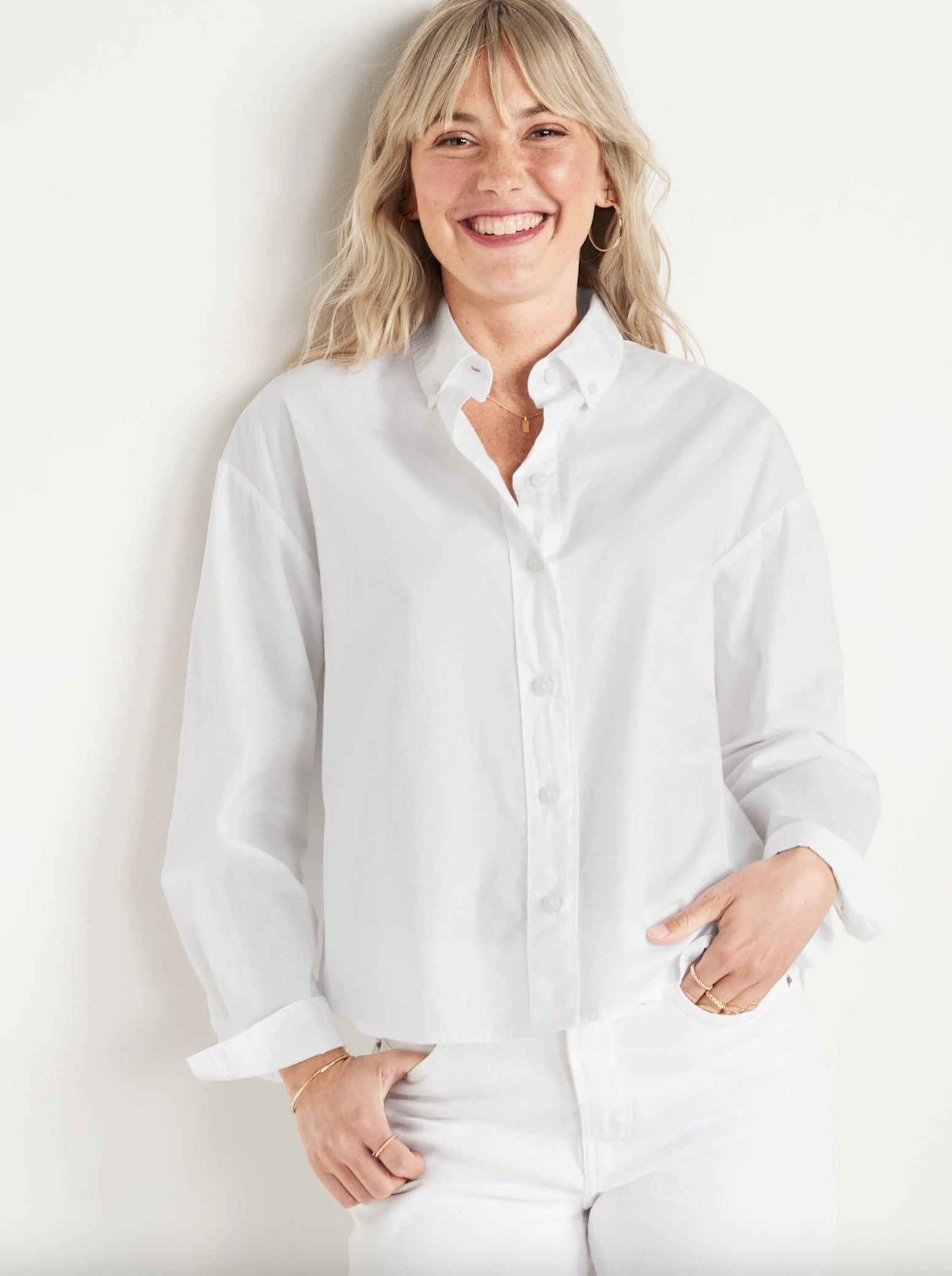 Long-Sleeve Cropped Boyfriend Shirt 
