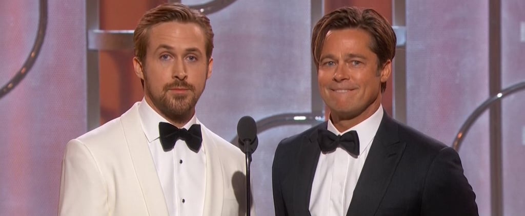 Ryan Gosling and Brad Pitt presenting at the Golden Globes
