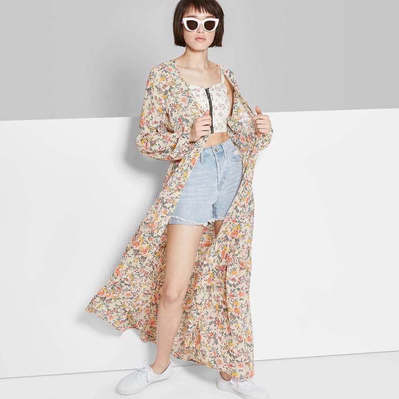 Women's Floral Print Long Sleeve Tiered Duster Kimono Jacket