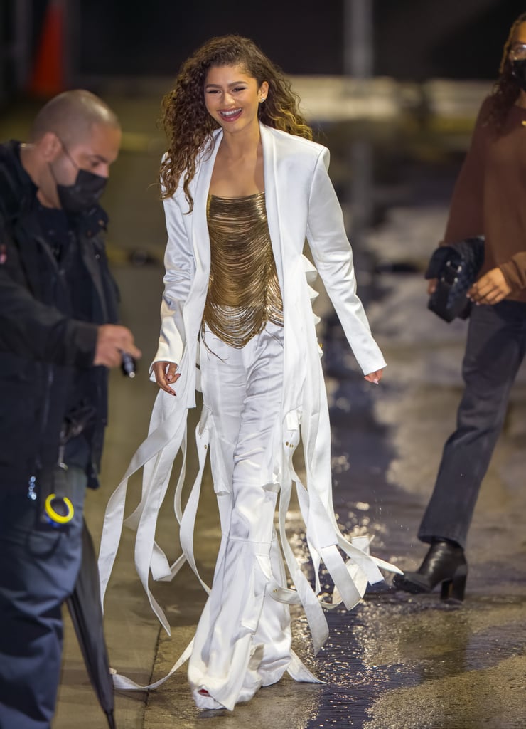 Zendaya Wearing a Balmain Suit and Top For Jimmy Kimmel Live