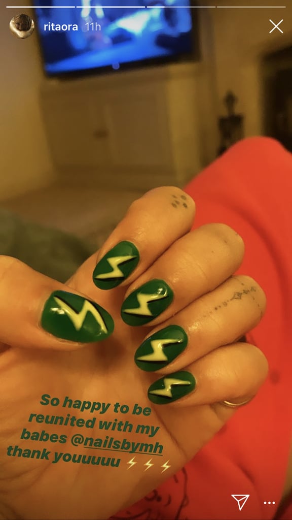 Rita Ora's Green Manicure With Lightning Bolts