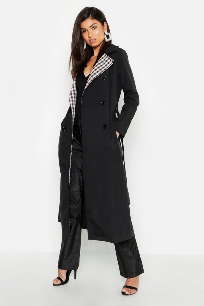 Boohoo Check Lined Trench Coat