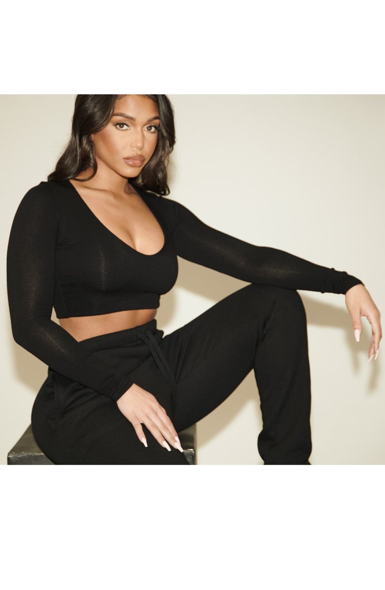 Naked Wardrobe Long Sleeve Ruched Front Crop Top in Black