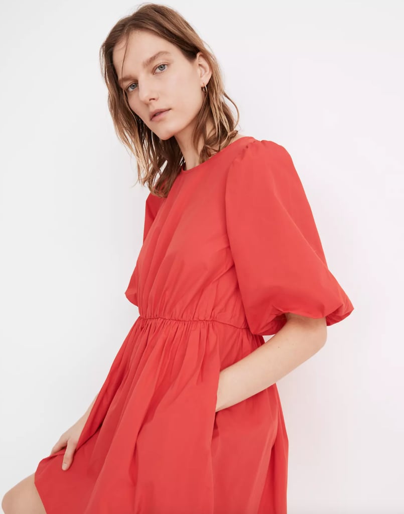 Madewell Poplin Crewneck Bubble-Sleeve Mini Dress