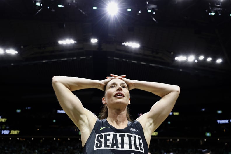 SEATTLE, WASHINGTON - SEPTEMBER 06: Sue Bird #10 of the Seattle Storm reacts after losing to the Las Vegas Aces 97-92 in her final game of her career during Game Four of the 2022 WNBA Playoffs semifinals at Climate Pledge Arena on September 06, 2022 in Se
