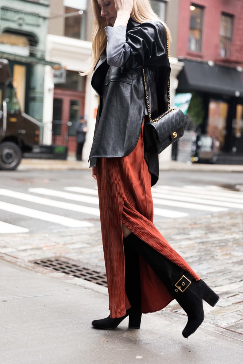 The Outfit Formula: Vintage Skirt, Boots, and Bag + a Shirt Jacket + a Turtleneck