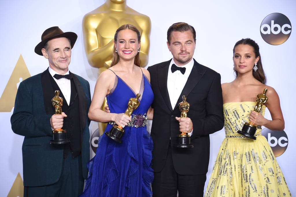 Leo Posed With the Rest of the Night's Big Winners — Mark Rylance, Brie Larson, and Alicia Vikander