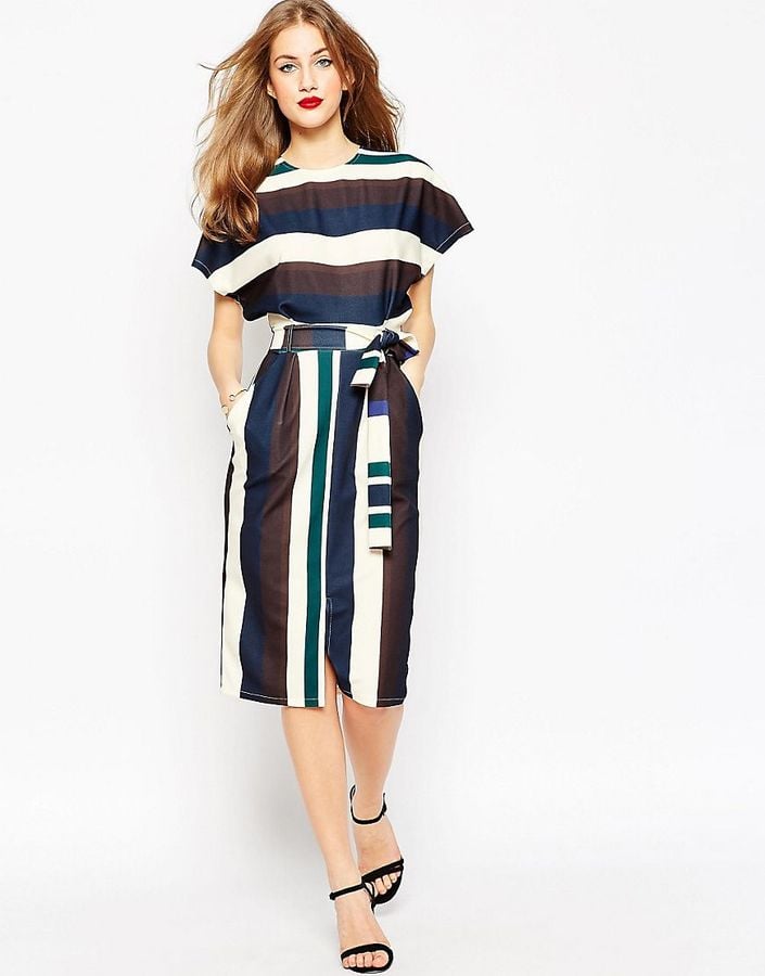 ASOS Belted Dress in Mixed Color Stripe ($68)