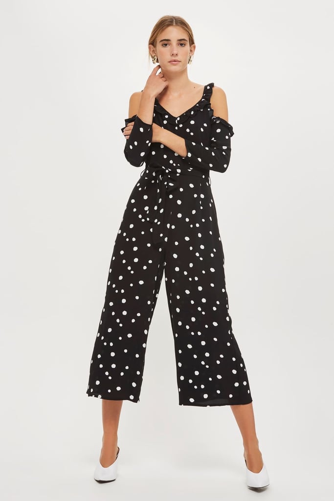 Spotted Cold Shoulder Jumpsuit