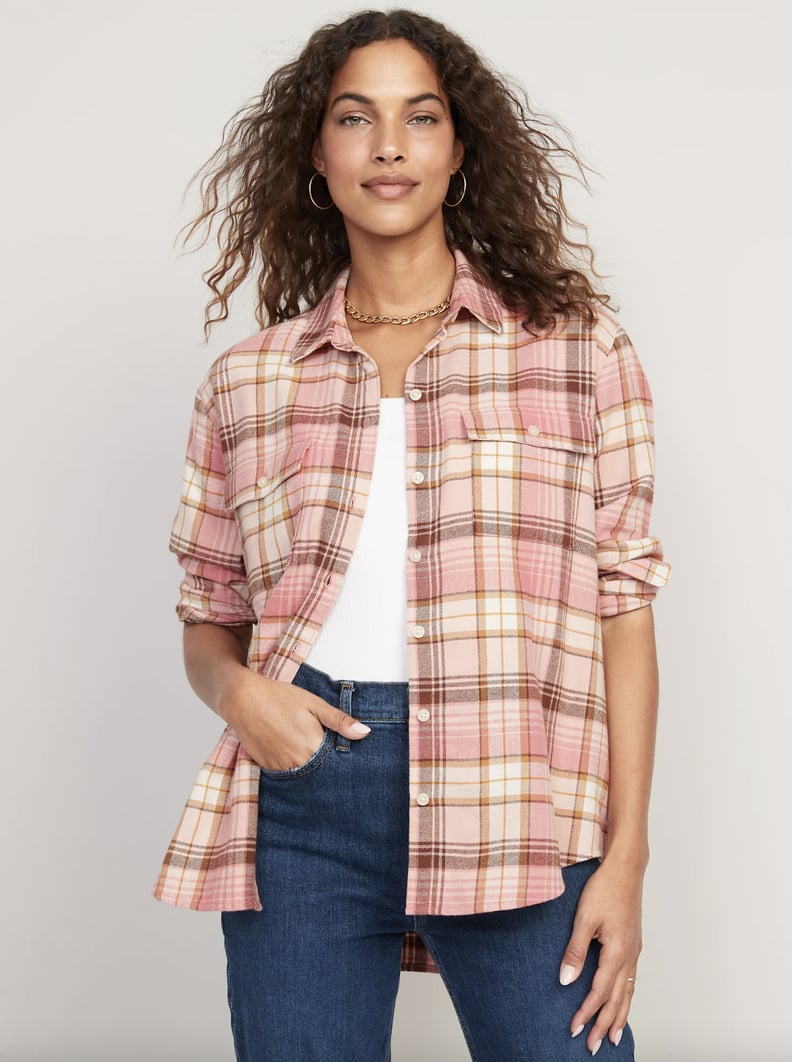 Old Navy Long-Sleeve Plaid Flannel Boyfriend Tunic Shirt