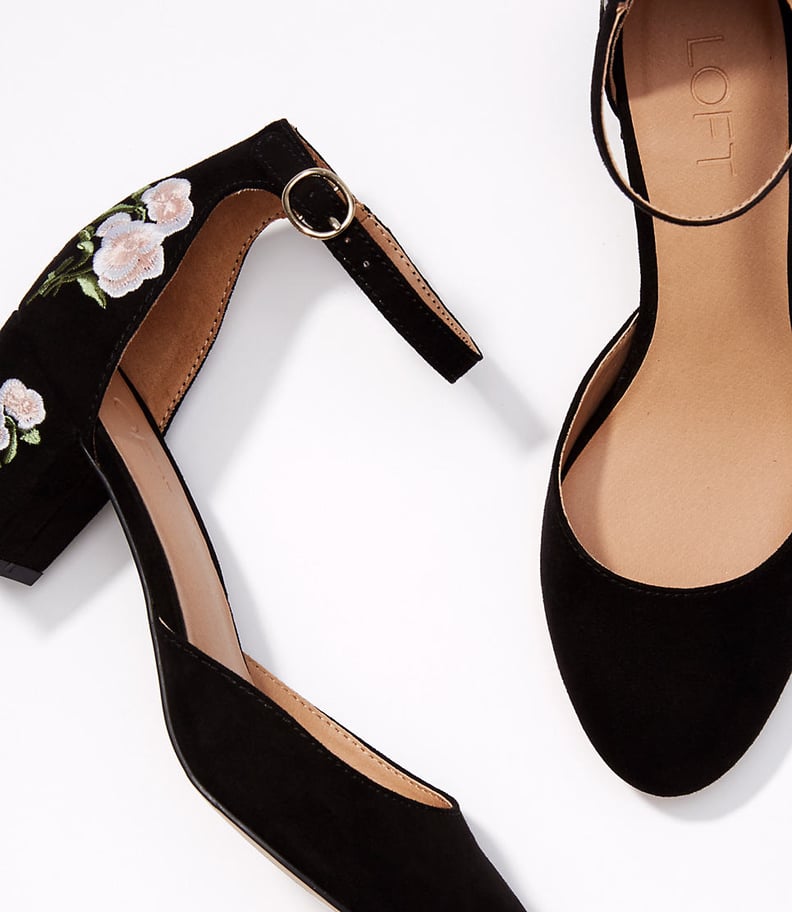 Floral Embroidered Block Heel