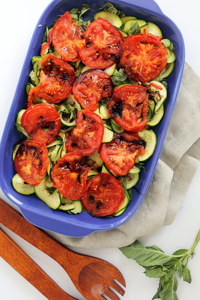 Grilled Tomatoes and Basil Zucchini "Noodles"