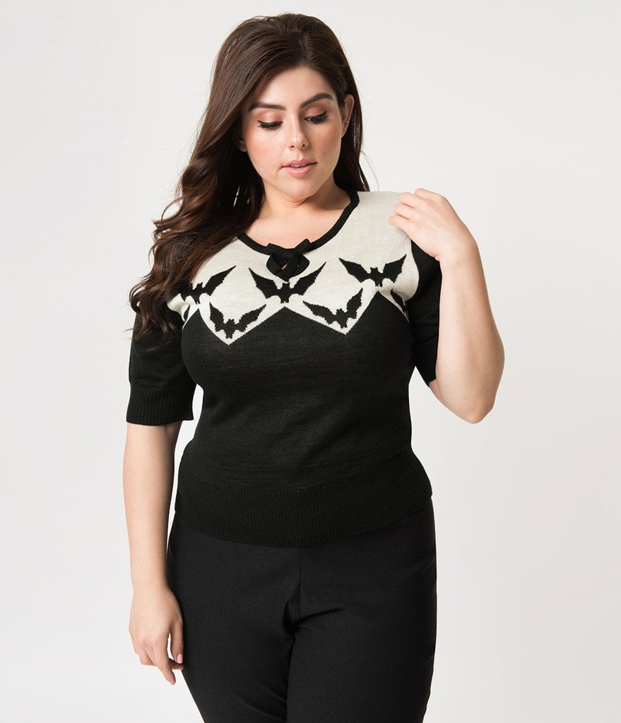 Hell Bunny Plus-Size Vampire Bats Half Sleeve Knit Sweater