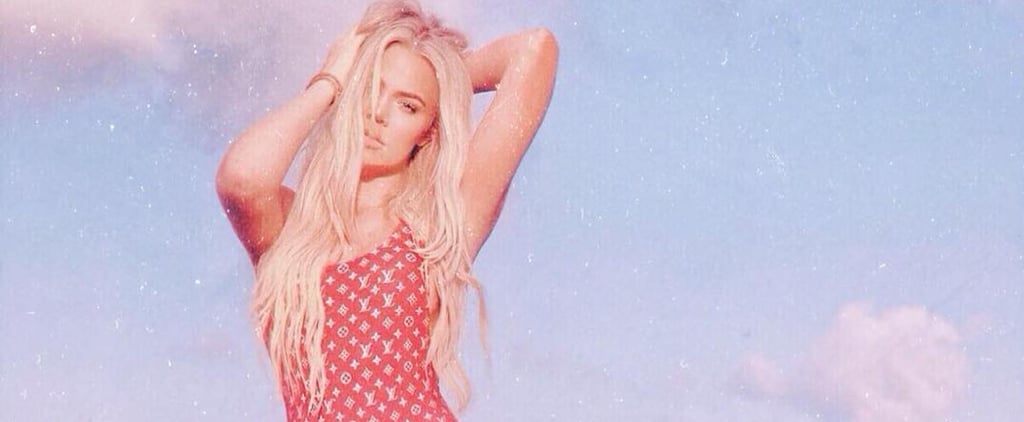 Khloe Kardashian Red Louis Vuitton Supreme Swimsuit