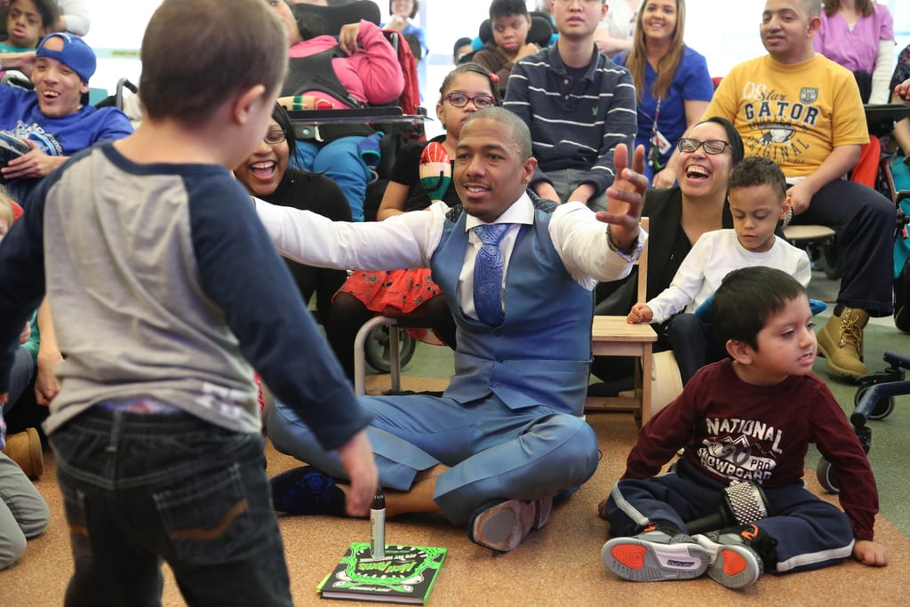 On Monday, Nick Cannon spent time with kids at St. Mary's Hospital For Children in NYC while promoting his new book Neon Aliens Ate My Homework: and Other Poems.