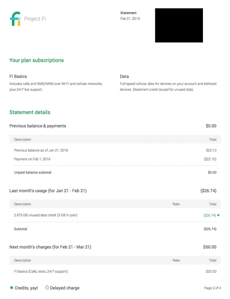 This is a user's example of what the contents of their bill looks like.