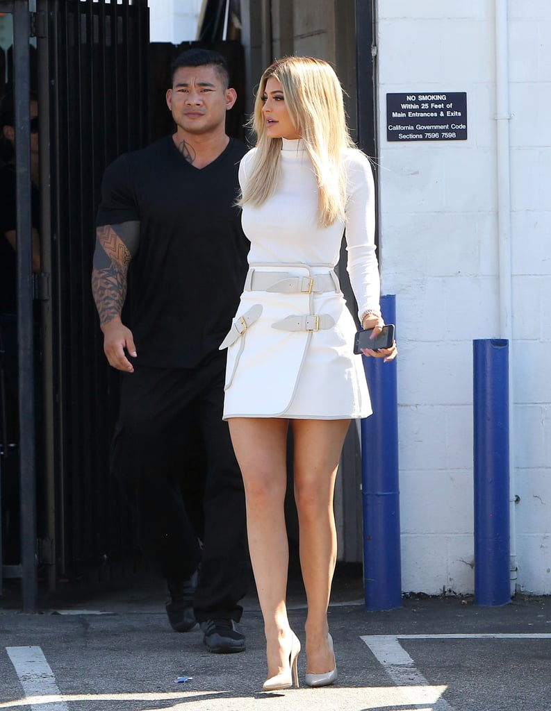 Kylie Jenner Wearing White Skirt and Turtleneck